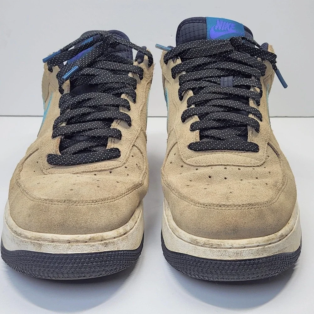 Nike Air Force 1 Low Shoes Mens Size 13 Beige Blue Suede Sneakers CD0887-201